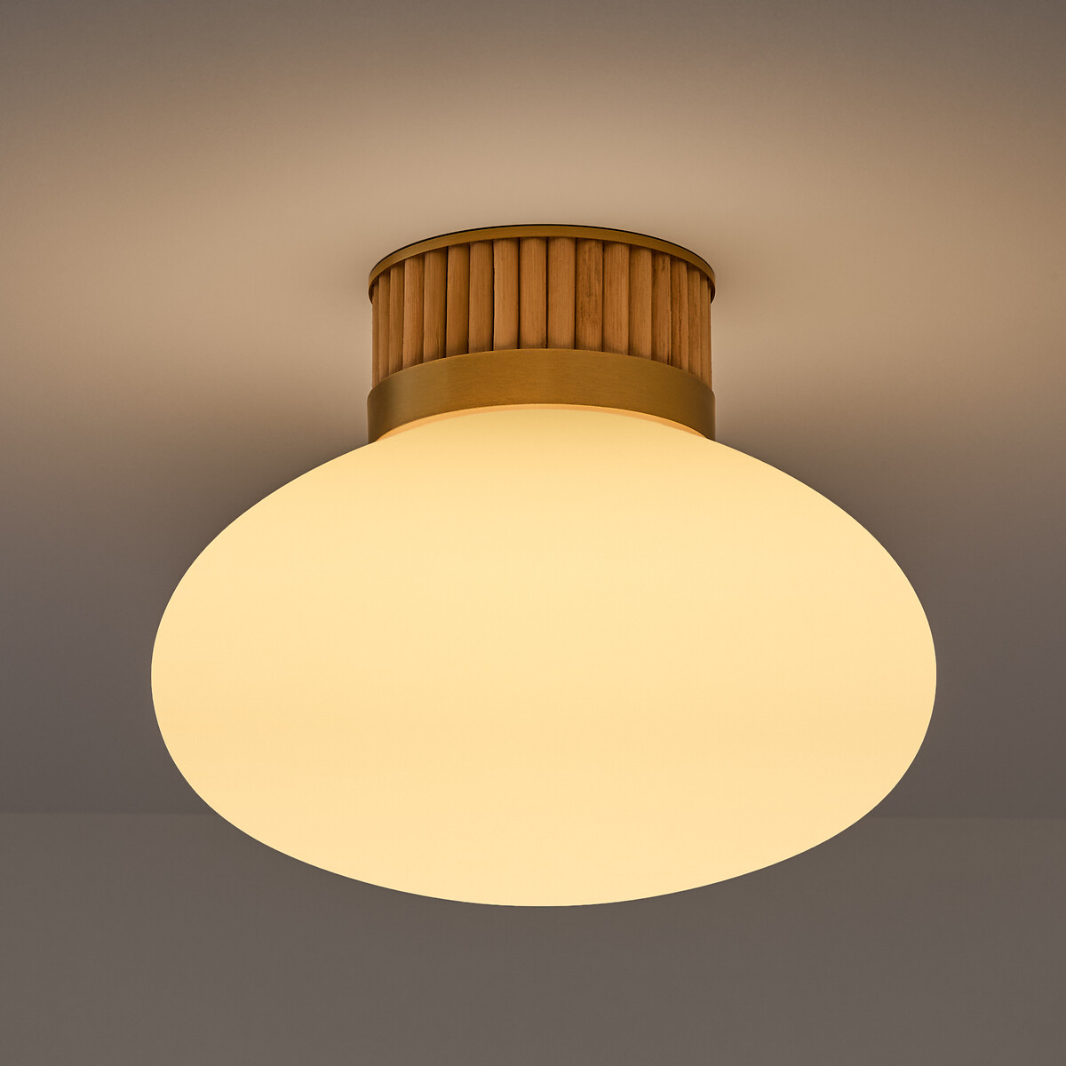 Plafonnier ou applique, en laiton, bambou et verre opaline, DOLCE blanc, LA REDOUTE INTERIEURS