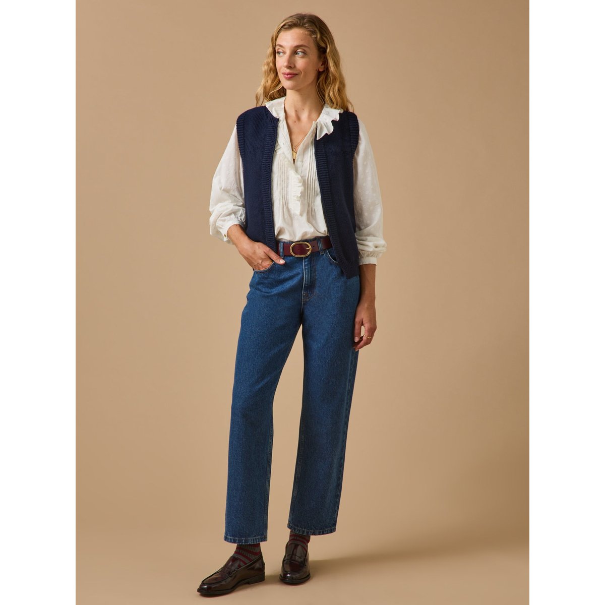 Gilet laine mérinos - Cyrillus X les 3 Tricoteurs marine, CYRILLUS