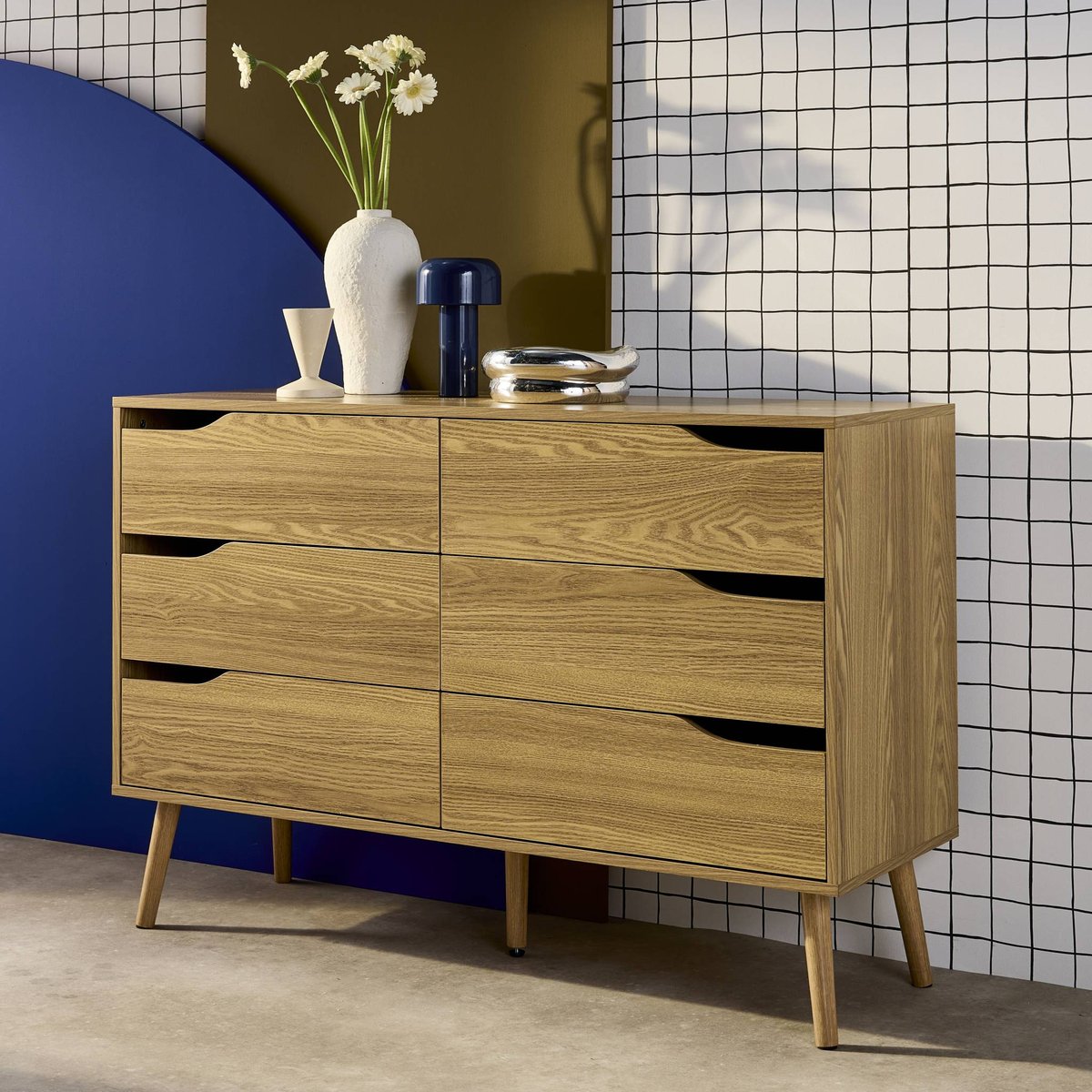 Commode décor bois 6 tiroirs NEPAL noyer, SWEEEK