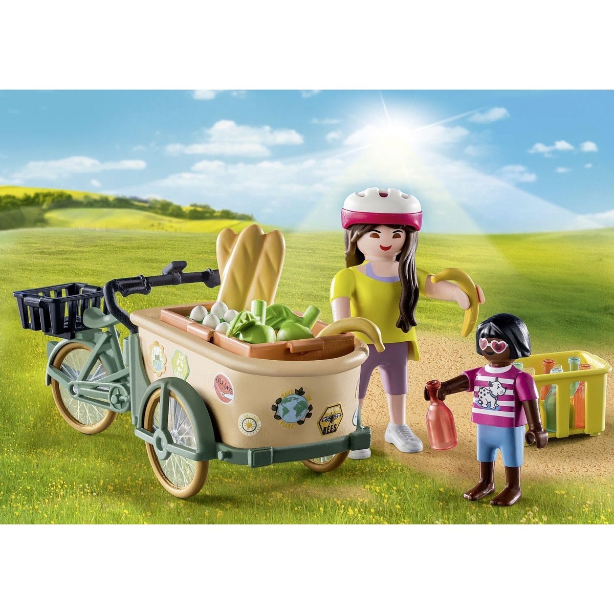 Cycliste avec vélo et remorque avant multicolore, PLAYMOBIL