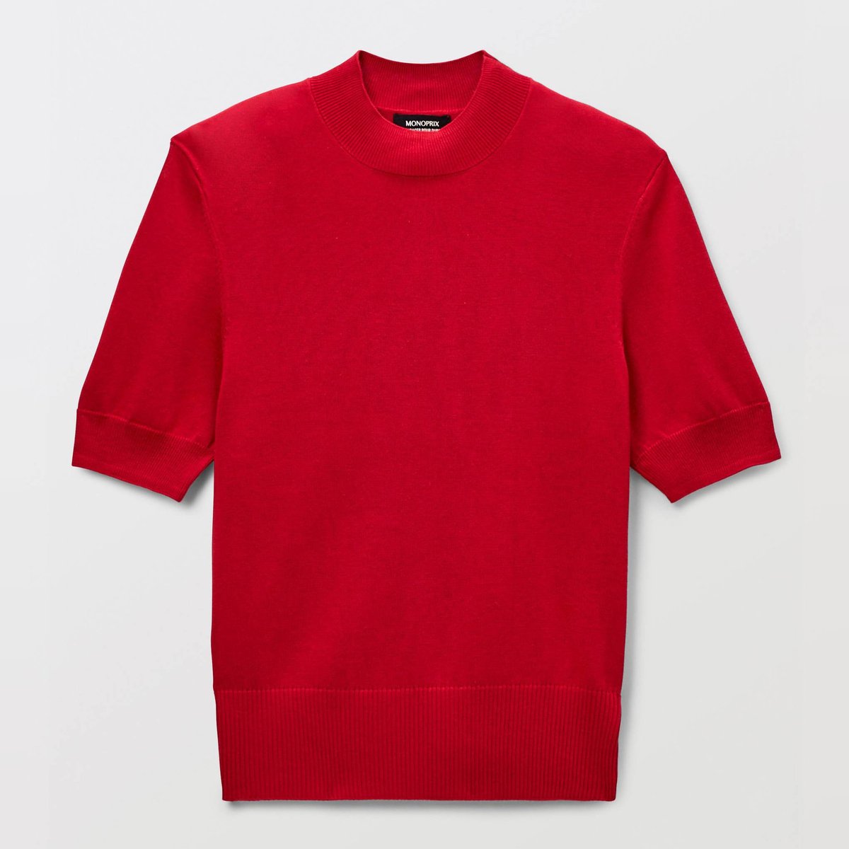 Pull à col montant en fine maille goyave, MONOPRIX