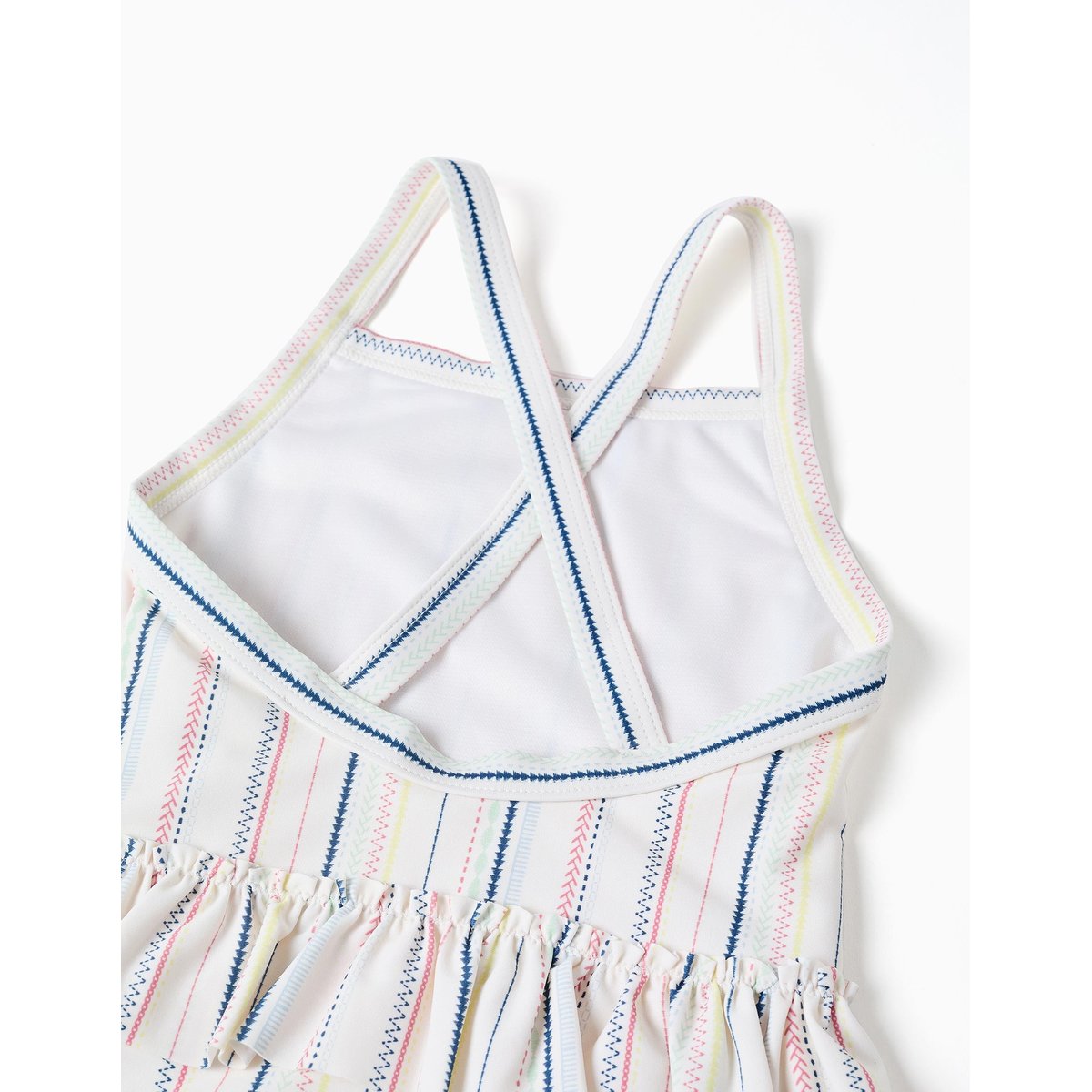 Maillot de bain à rayures ethniques et volants B&S blanc, ZIPPY