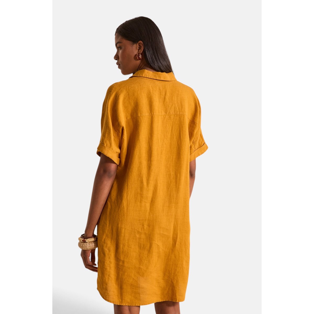 Robe chemise droite en lin LAYA ocre, Maison 123