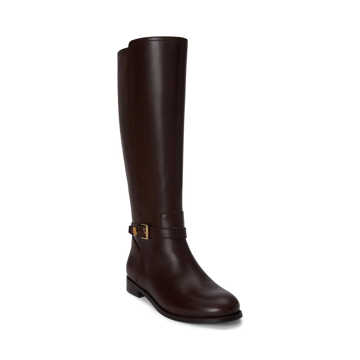Botas rasas Brooke em pele lisa castanho escuro, LAUREN RALPH LAUREN