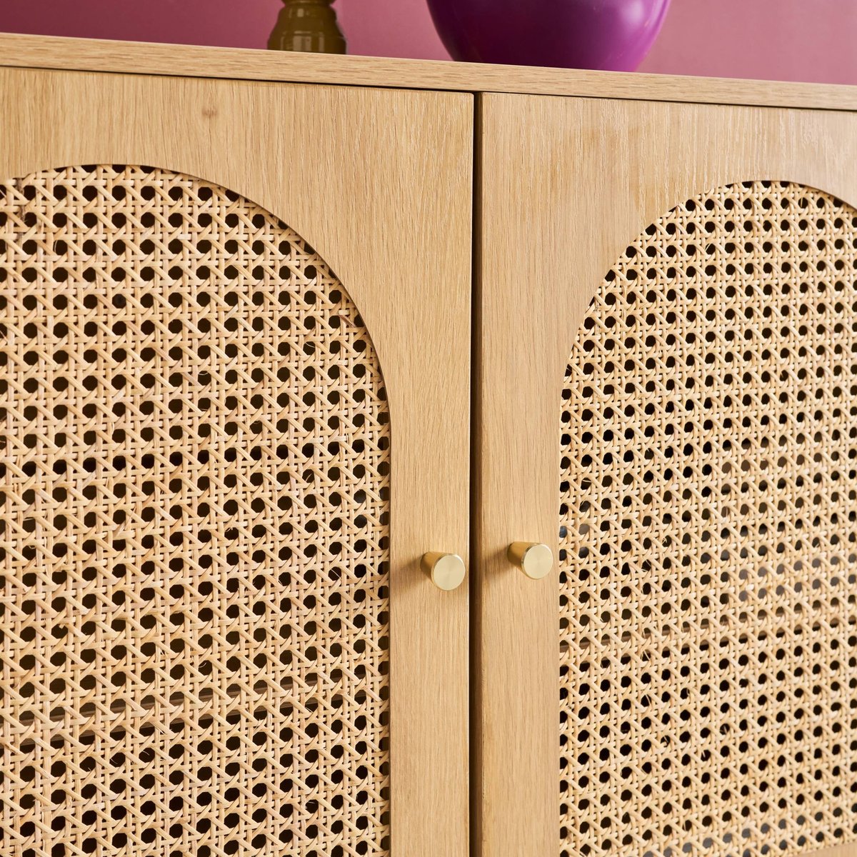 Buffet décor bois et cannage 3 portes 120cm JUDITH naturel, SWEEEK