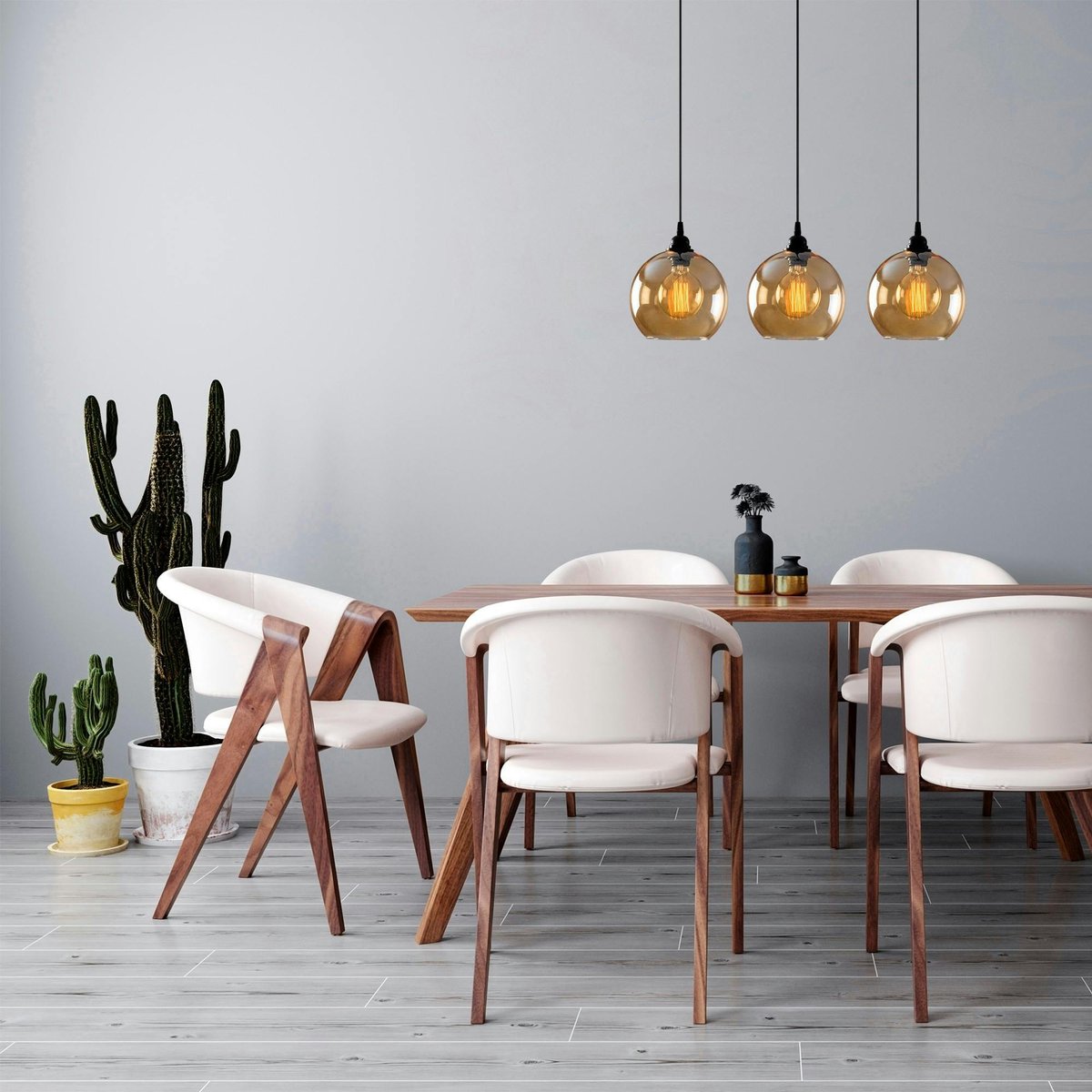 Suspension de table en verre doré, 3 globes 70 cm SIVAS ambre, PIER IMPORT