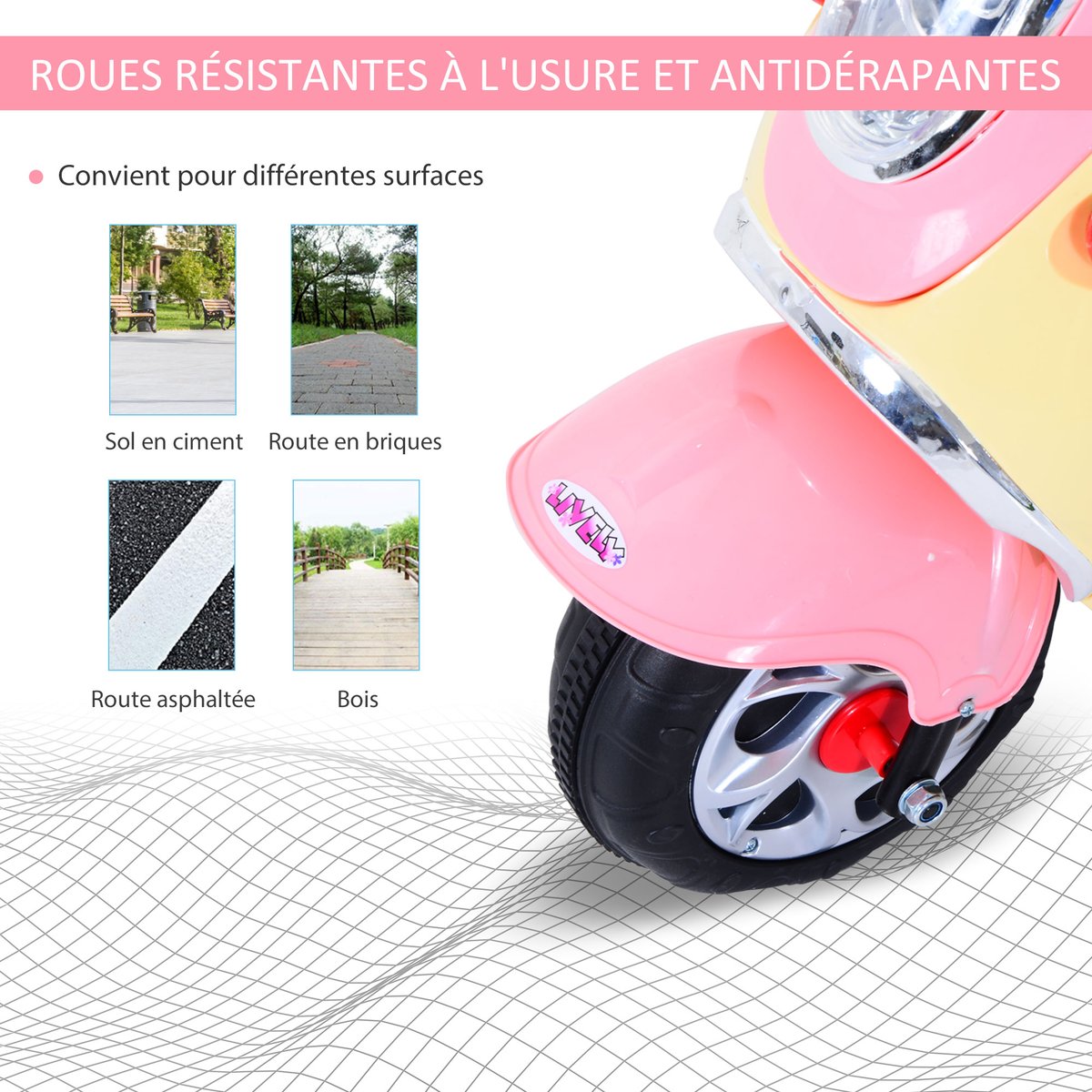 Moto électrique à conducteur assis Plastique rose, HOMCOM