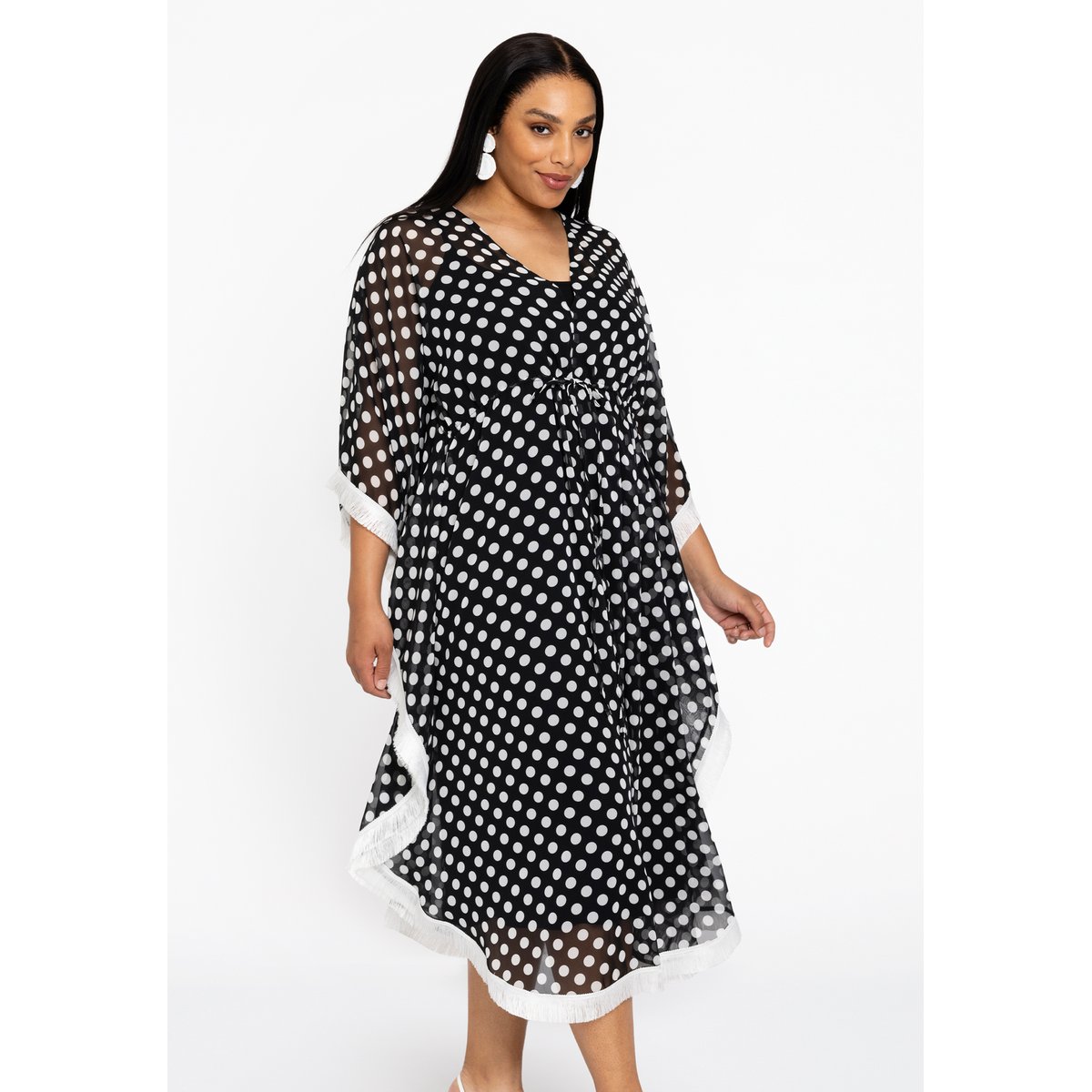 Caftan avec imprimé à pois noir, YOEK