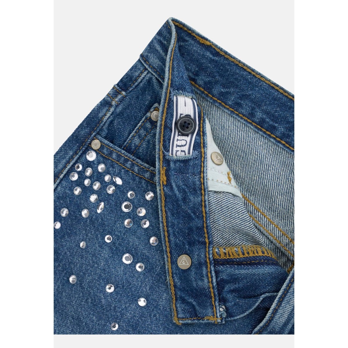 Mini-Jupe En Denim Avec Strass bleu, GUESS KIDS
