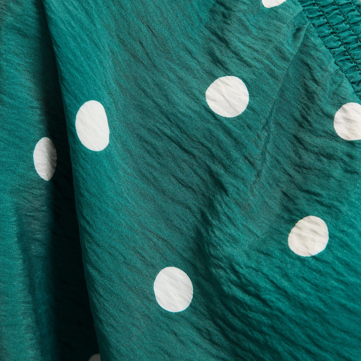 Langes Kleid mit Punkten, V-Ausschnitt, 3/4-Ärmel grün getupft, LA REDOUTE COLLECTIONS