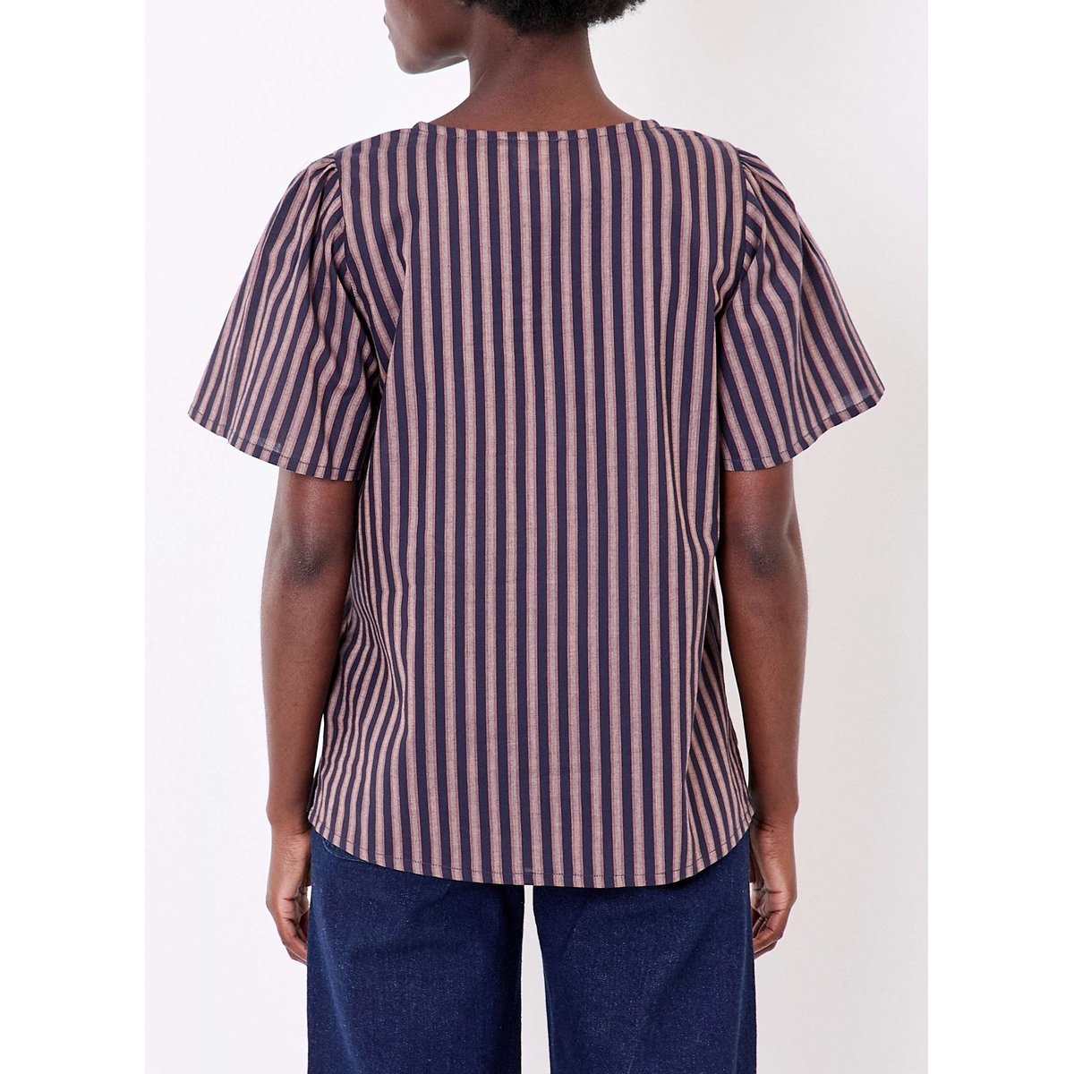 Top rayé manches courtes voile de coton bio PALANE bleu navy palane, LA FIANCÉE