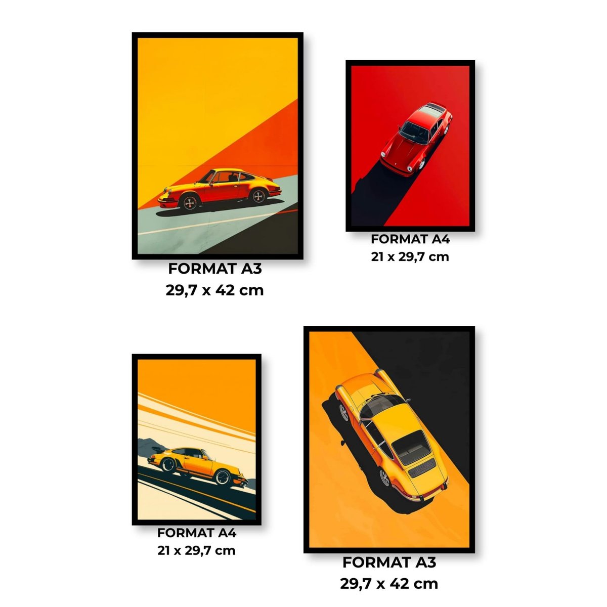 Pack d'affiches encadrées – Voitures blanc, L'AFFICHERIE