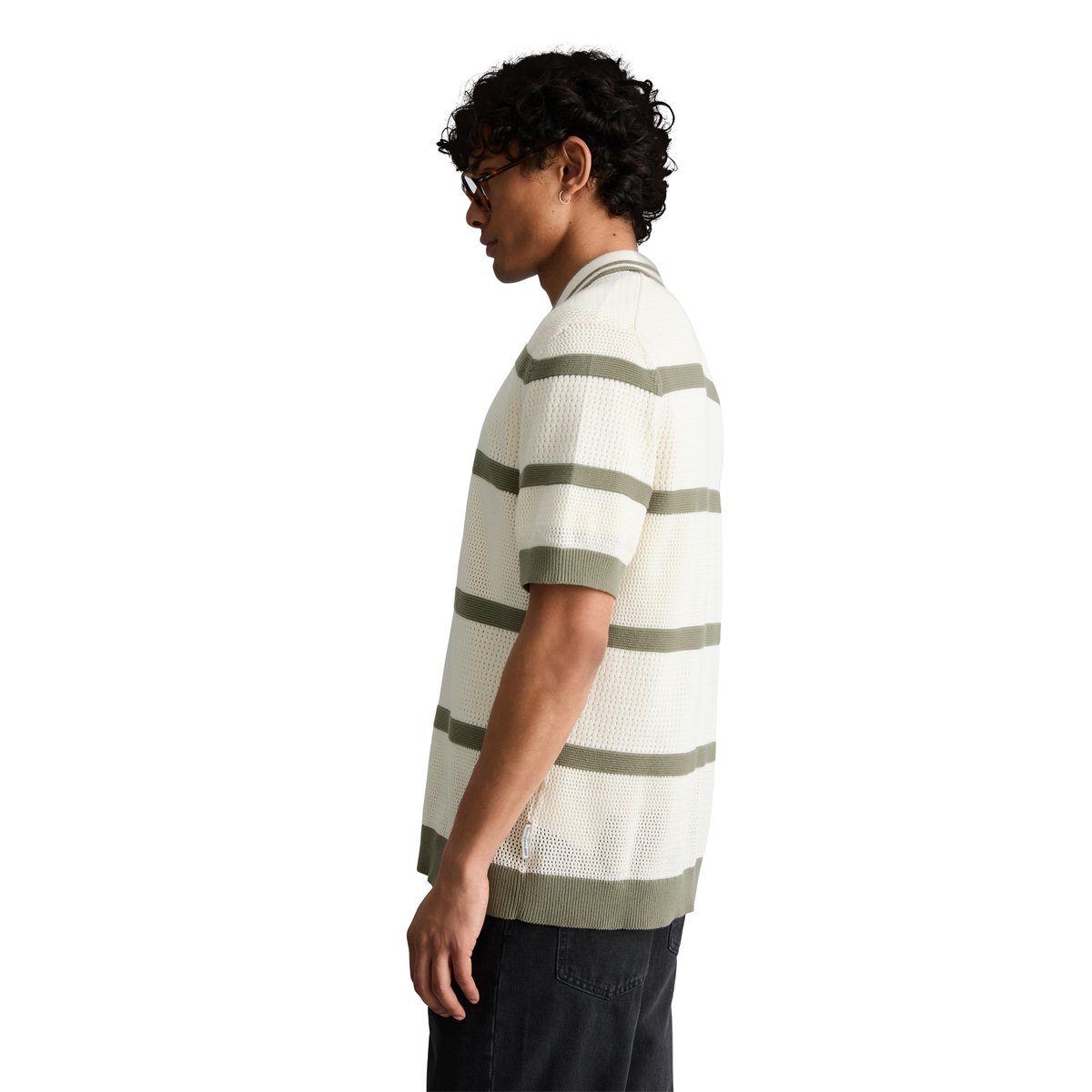 Polo en tricot régulier avec des variations de tricot et des rayures blanc/vert, MARC O’POLO DENIM
