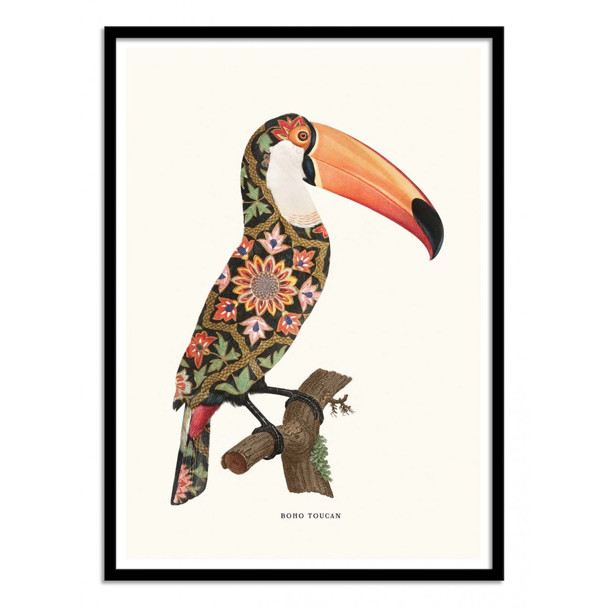 Affiche d'art - Boho Toucan - Jonas Loose affiche d'art avec cadre bois noir, WALL EDITIONS