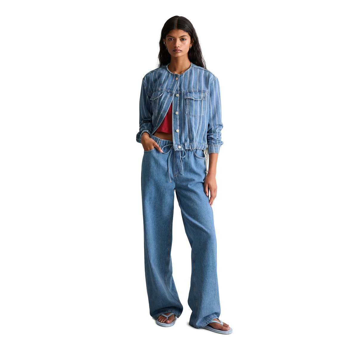 Veste en jean rayée, coupe carrée en pur coton bio bleu, MARC O’POLO DENIM