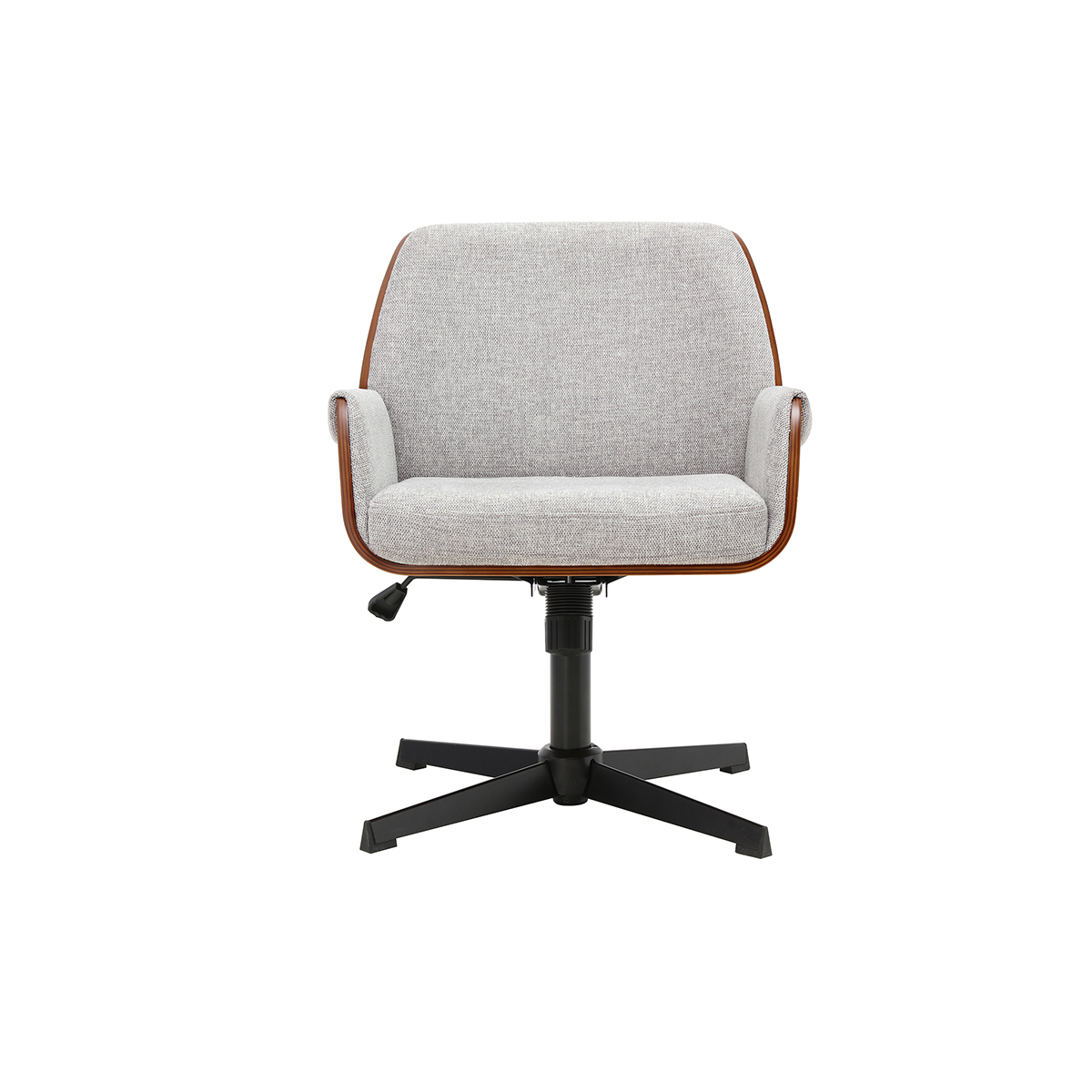 Chaise de bureau en tissu effet velours texturé beige et bois clair chêne RIKKI gris, MILIBOO