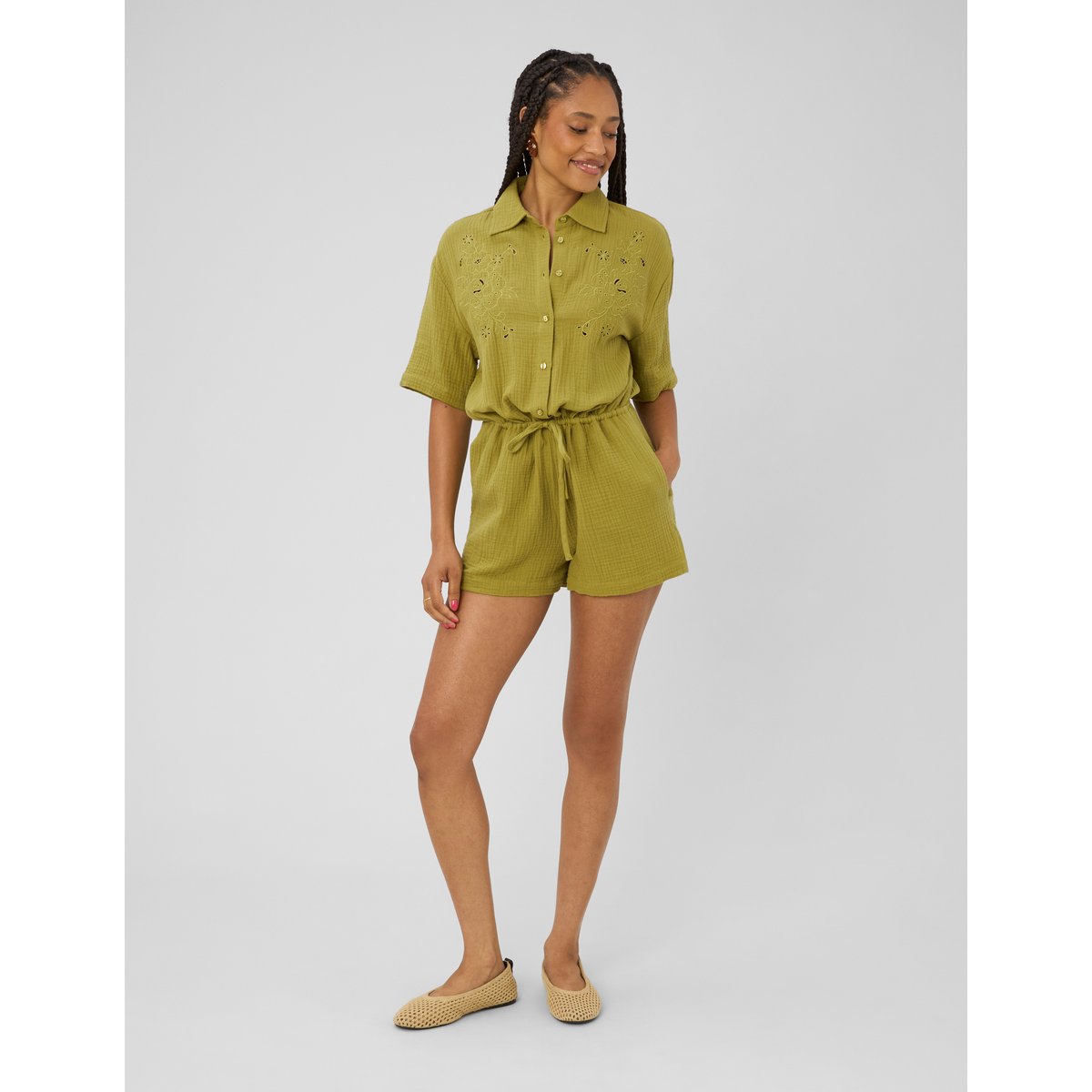 Combishort brorderie anglaise vert kaki, BZB