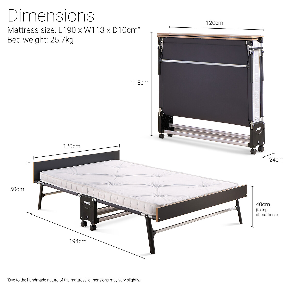 Jay-Be® Grand Folding Bed with e-Pocket Tufted Mattress black, JAY-BE