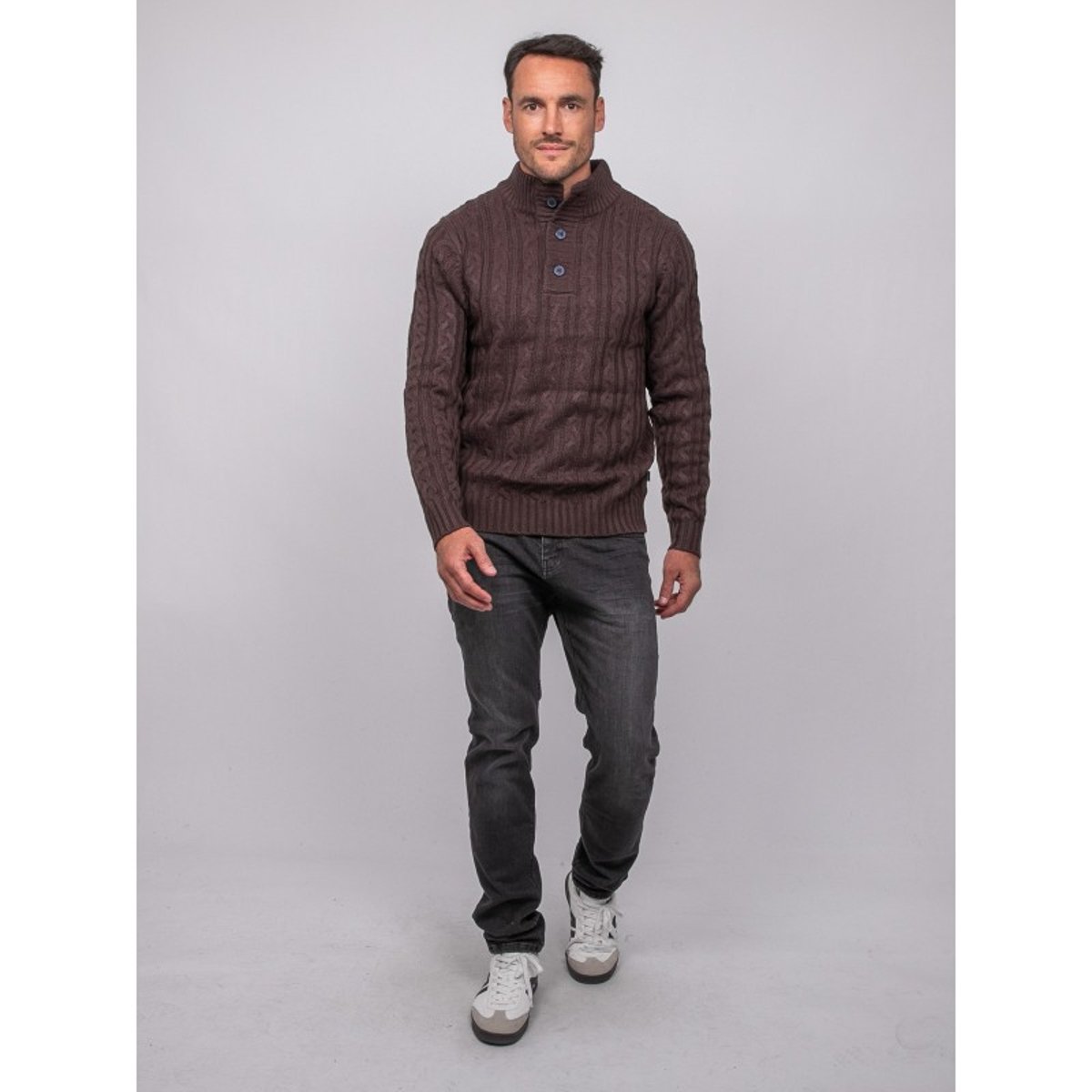 Pull Torsadé Col Montant Lagow marron, RITCHIE