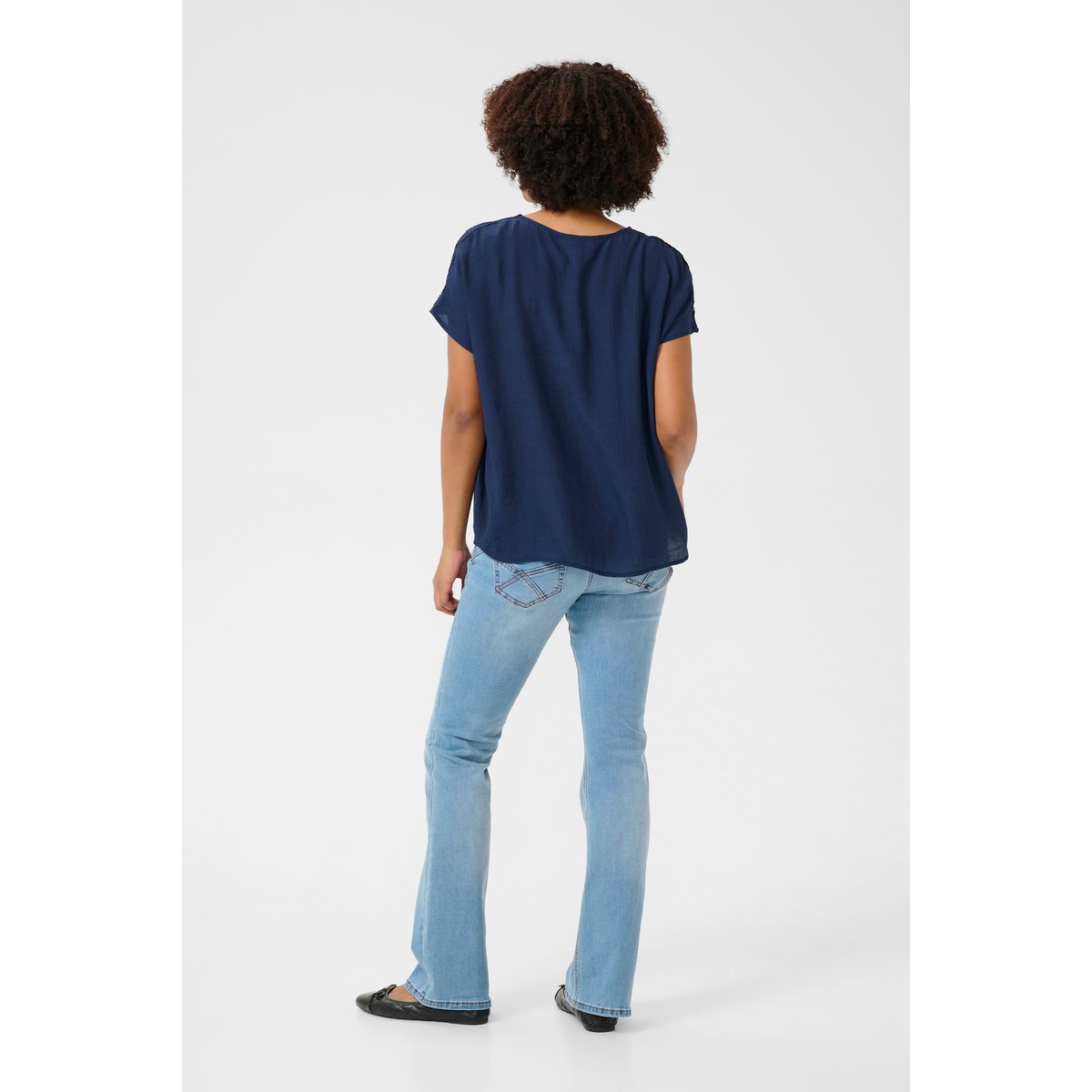 Blouse with short sleeve bleu navy blazer, CREAM