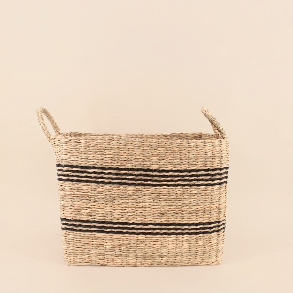 Set de 3 paniers rectangulaires en jonc de mer avec poignées beige, ORNAMI