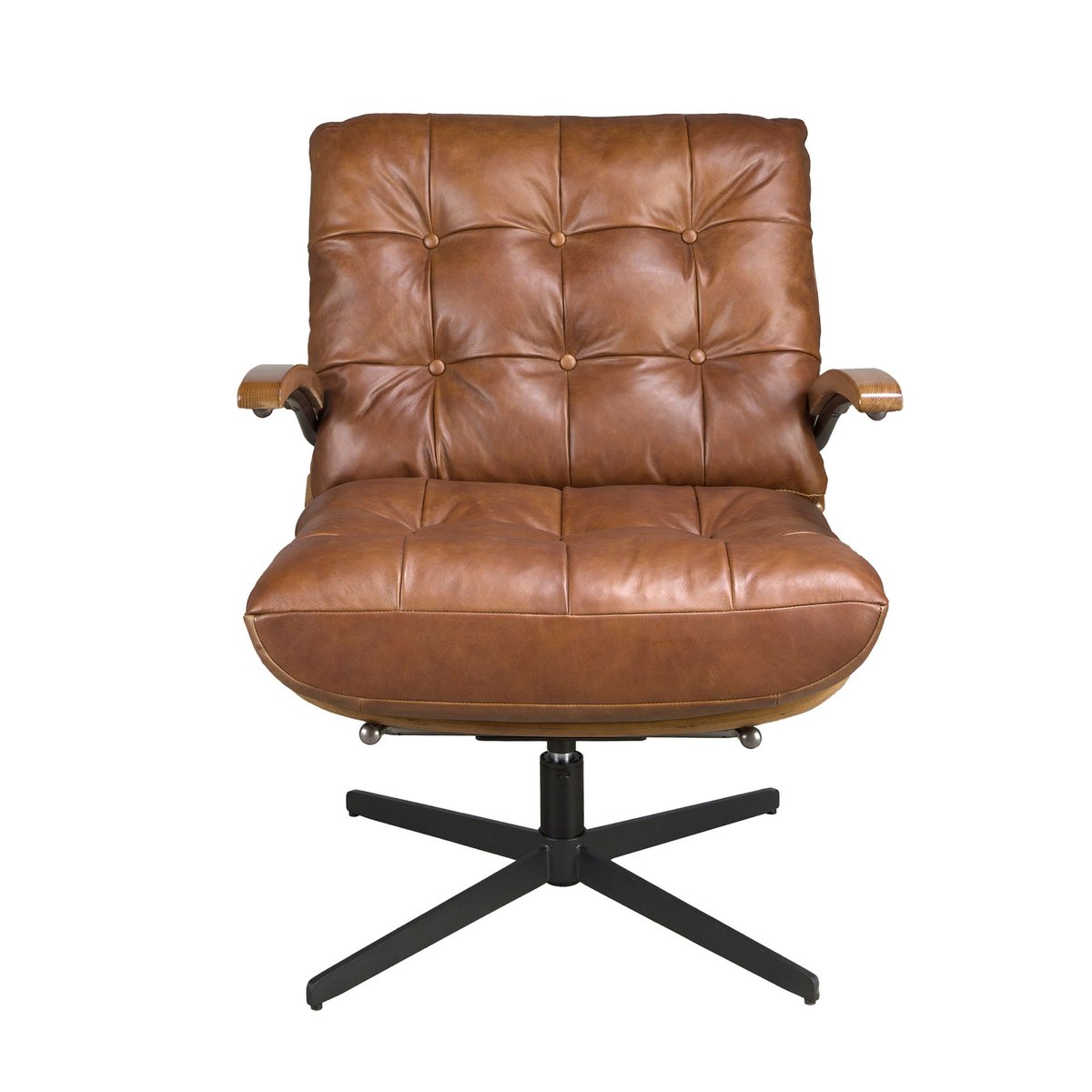 Fauteuil pivotant en cuir et noyer marron foncé | noir, ANGEL CERDA