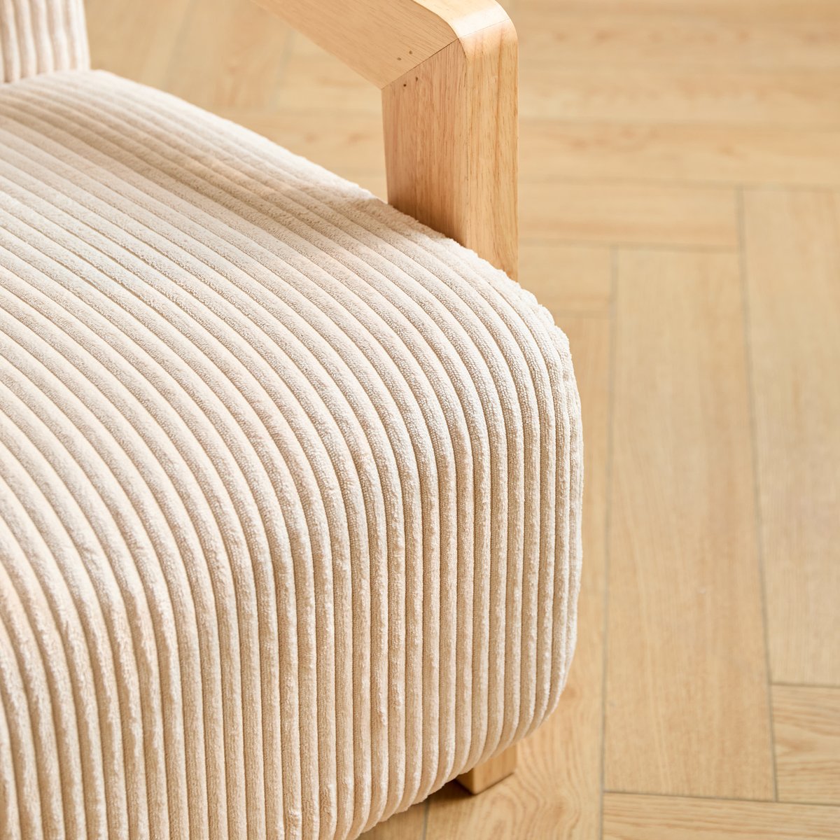 Fauteuil de salon en bois massif et velours côtelé, LERWICK beige, NORDLYS