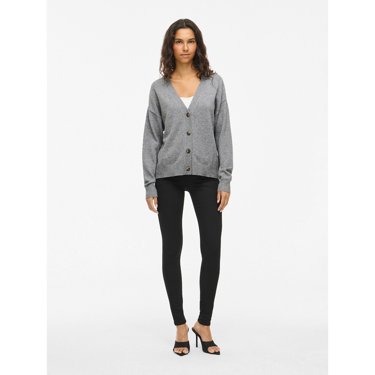 Cardigan con bottoni e collo a V grigio, VILA