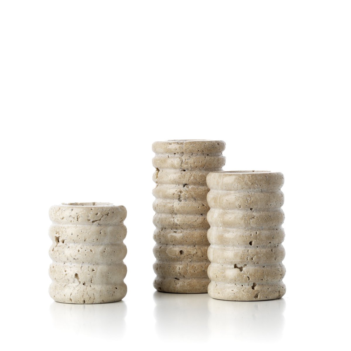 Bougeoir en travertin TRAVERTINE RIPPLE beige, BAZAR BIZAR