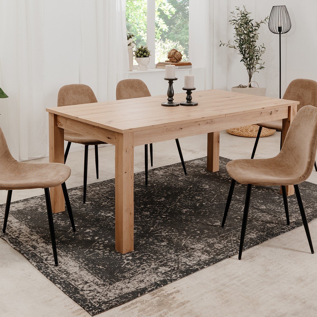 Table à Manger Extensible Rectangulaire L160/215 cm - BERGEN chêne artisan, CALICOSY