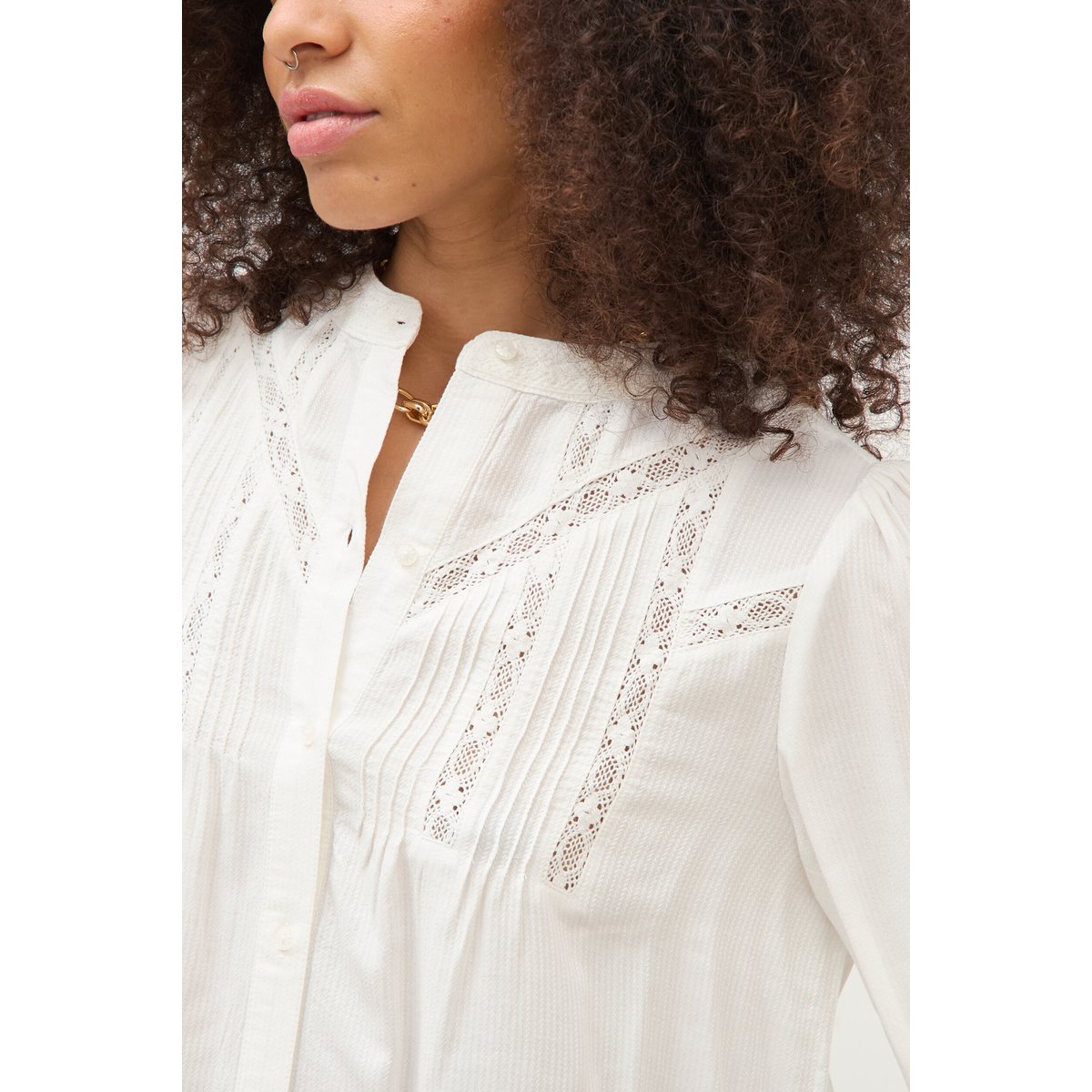 Blouse ajourée col rond manches longues ecru, BONOBO