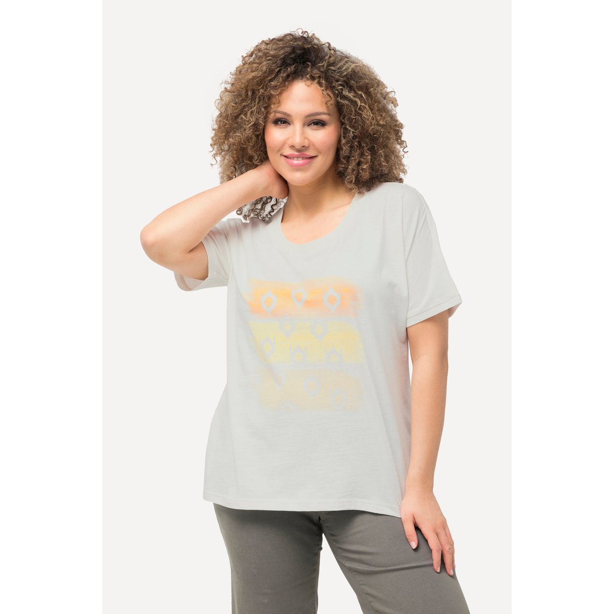 T-shirt à rayures oversized à col rond et blanc cassé, ULLA POPKEN