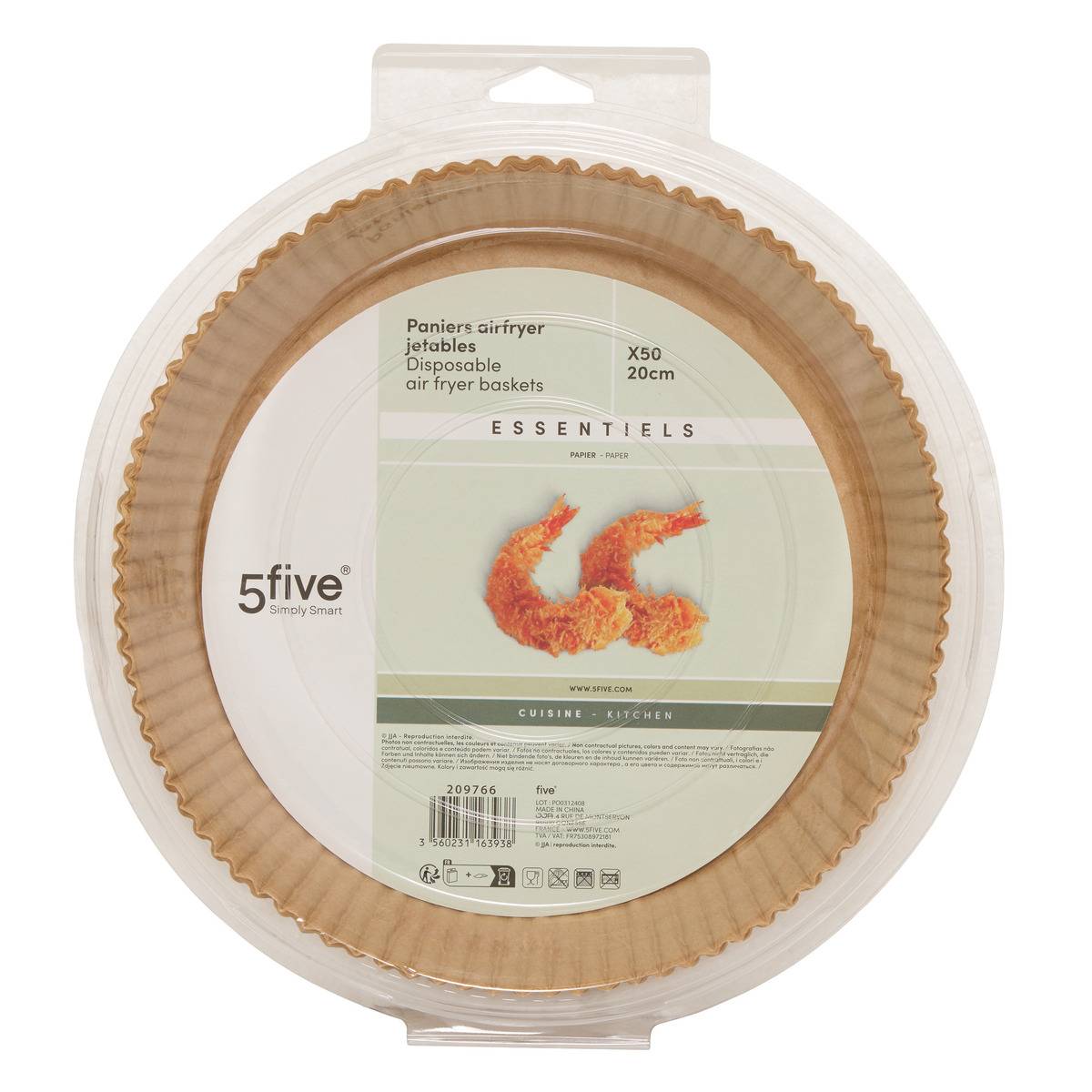 Panier papier pour Airfryer 23,5cm 50 pièces ESSENTIELS modèle b, 5FIVE SIMPLY SMART