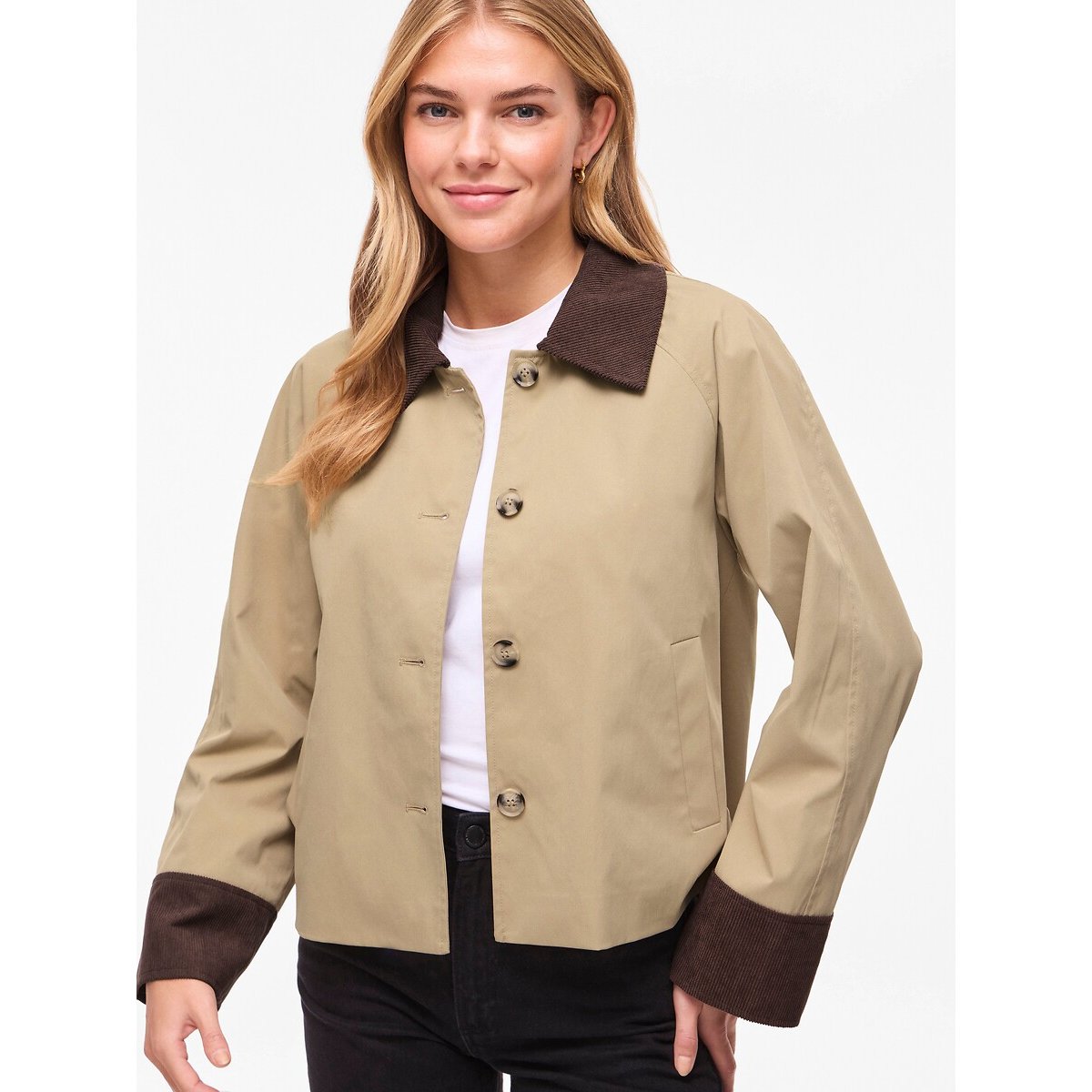 Short Dual Fabric Trench Coat beige/brown, VILA