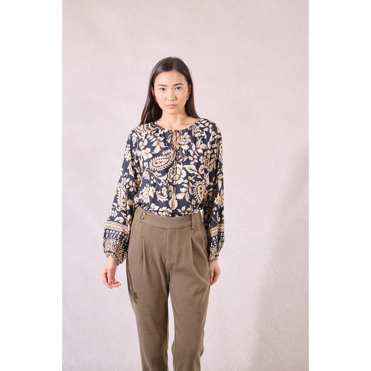 Floral Print Oversized Blouse black print, MOLLY BRACKEN