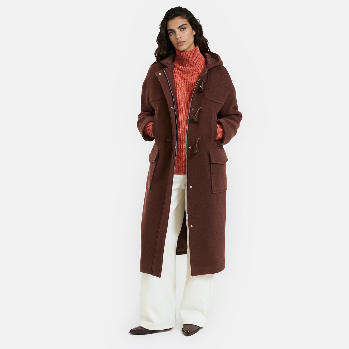 Canadiana comprida com capuz castanho, LA REDOUTE COLLECTIONS