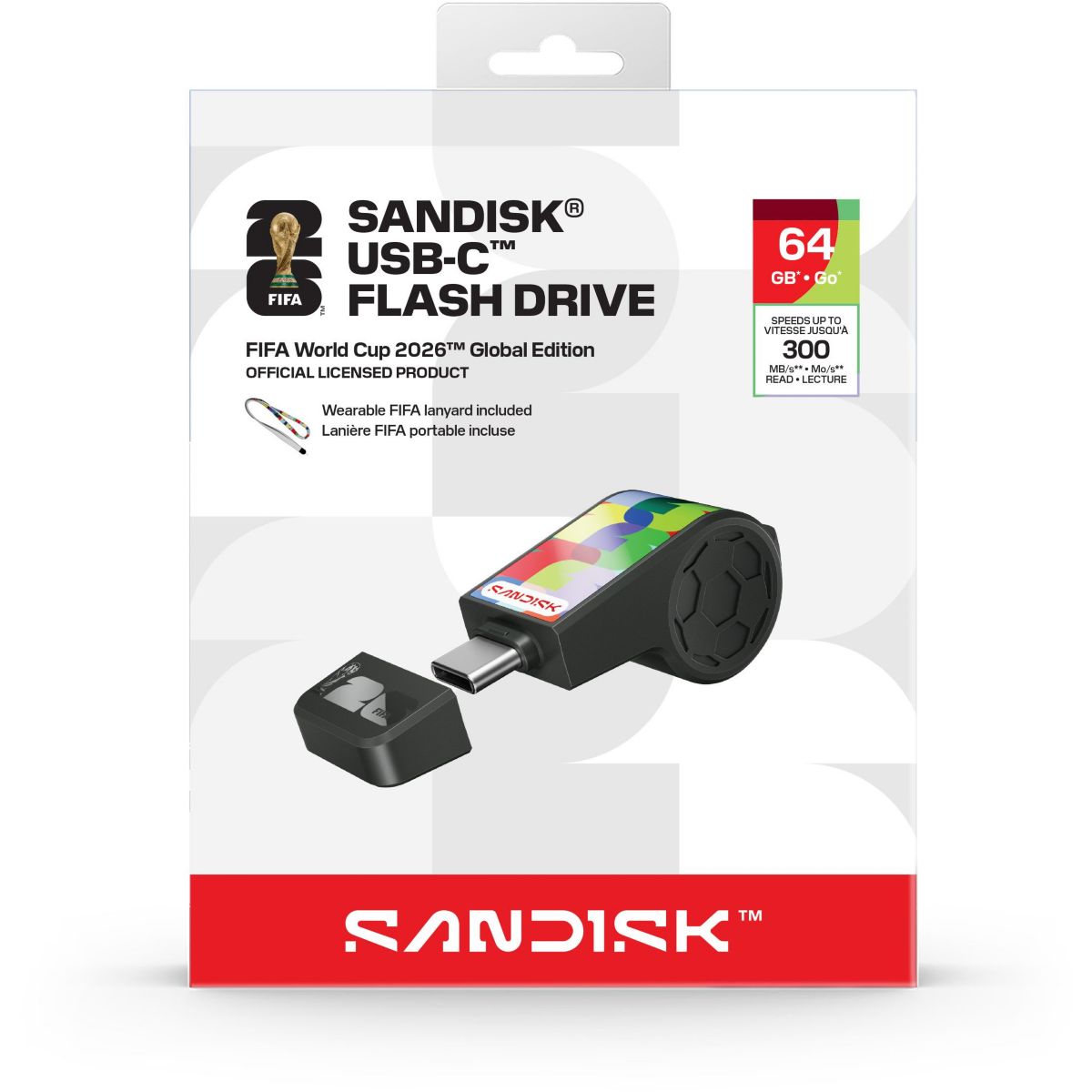 Clé USB USB-C 64 Go Coupe du Monde FIFA 2026 couleur unique, SANDISK