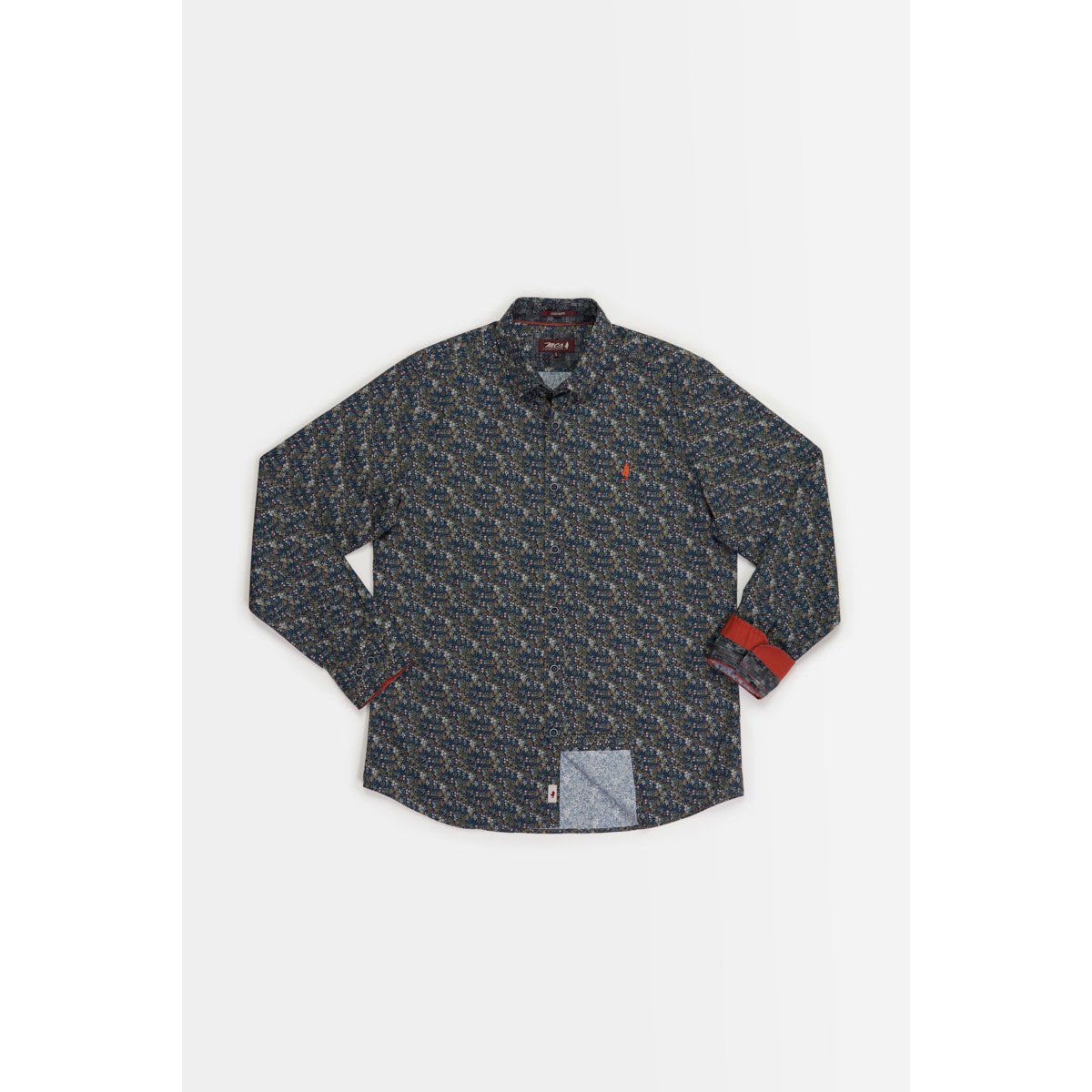Chemise imprimée motif petites fleurs bleu marine, MCS