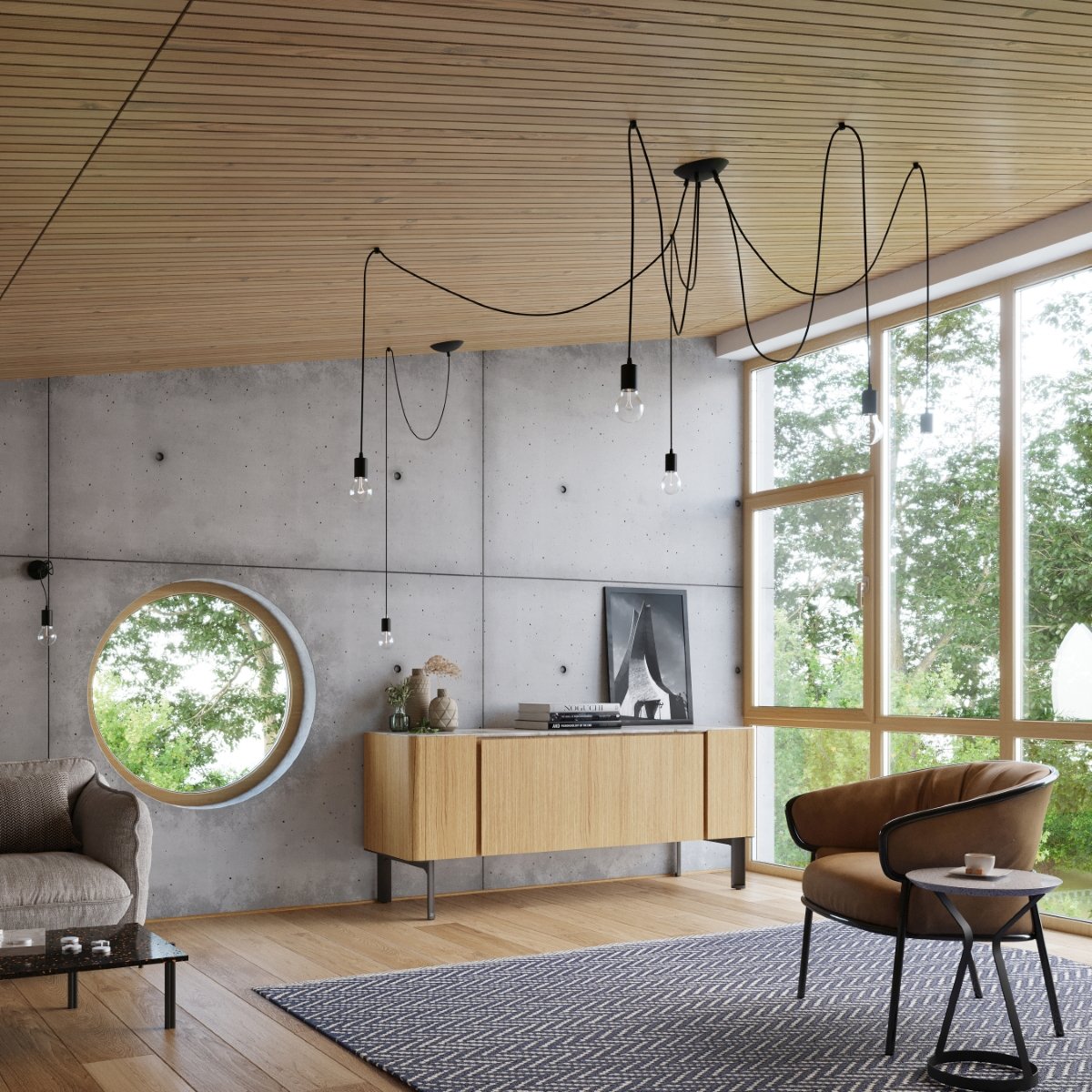 Suspension Tissu Noir E27 1 Edison Long noir, EDEN