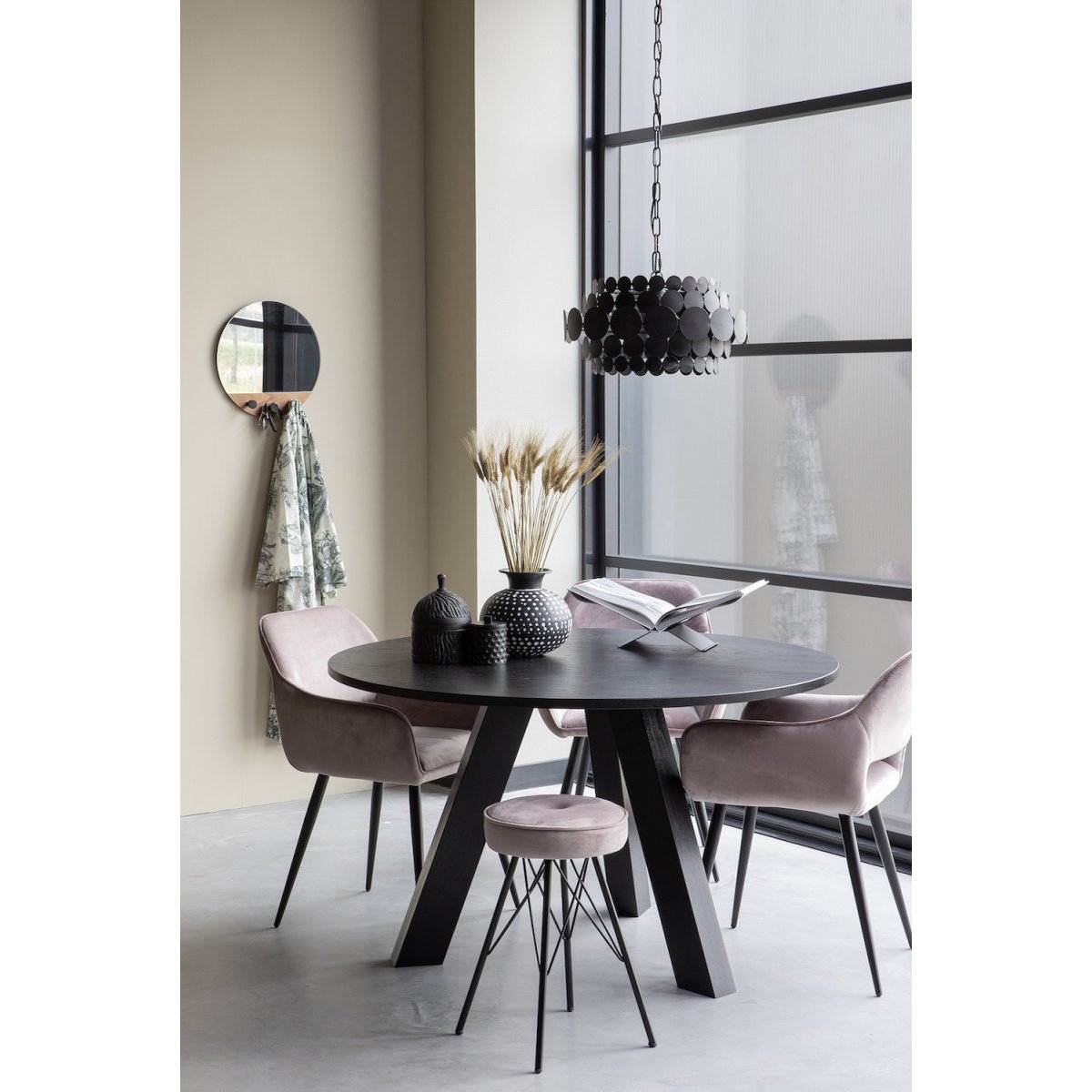 Table repas ronde en bois de chêne - RHONDA noir, WOOOD
