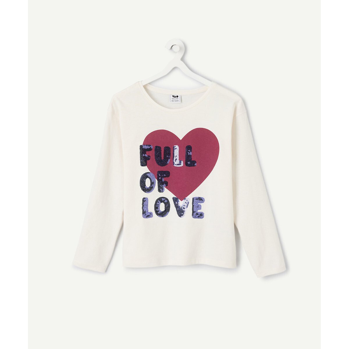 T-shirt a maniche lunghe con stampa sul davanti e paillettes, reversibile ecru , TAPE A L'OEIL