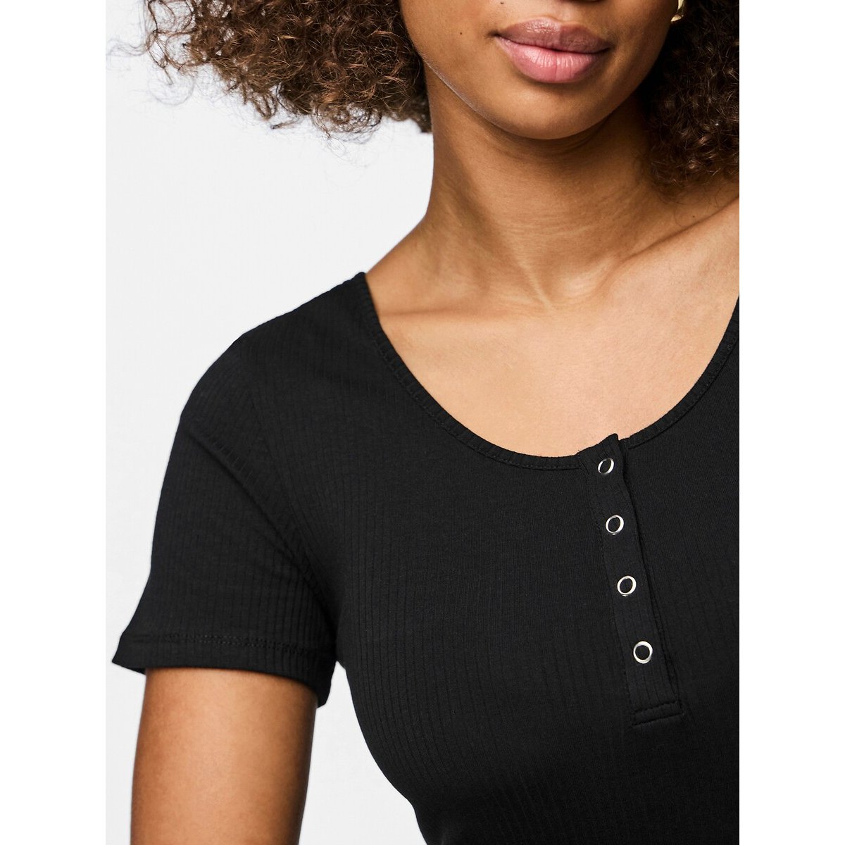 T-shirt con bottoni nero , PIECES