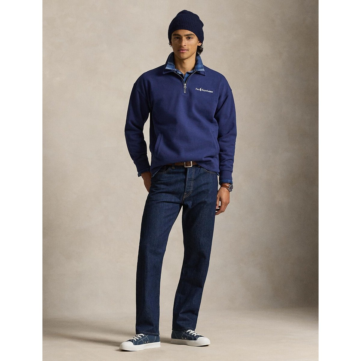 Sweat col zippé bleu foncé, POLO RALPH LAUREN