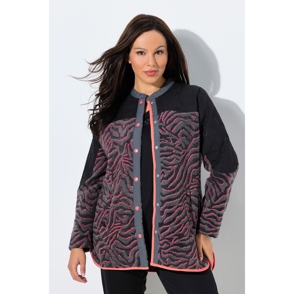 Veste polaire longue à col montant noir, ULLA POPKEN