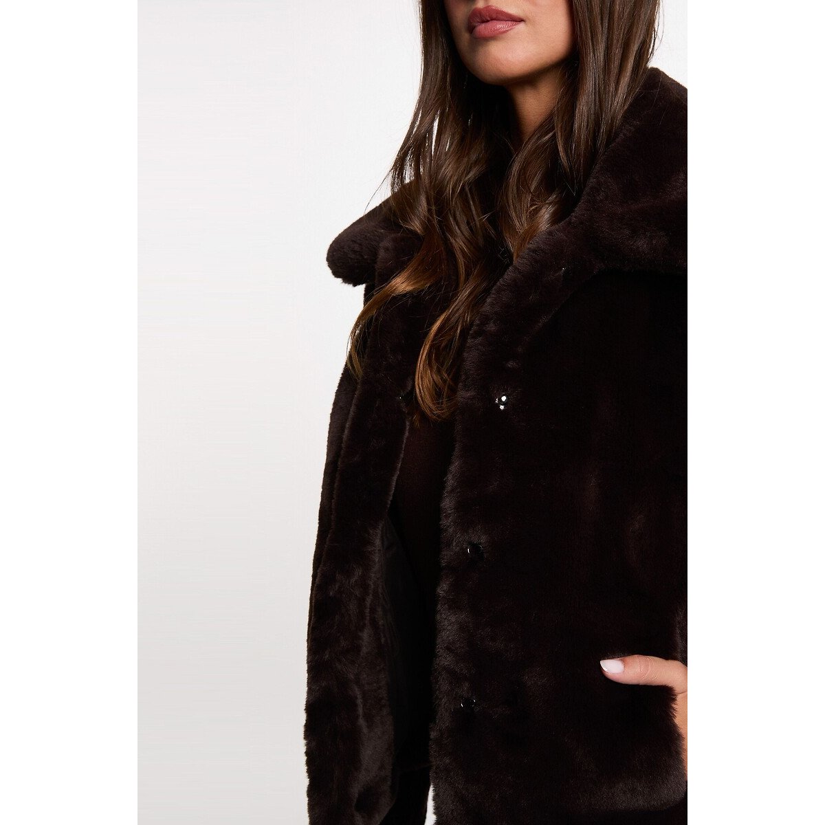 Veste courte en tissu duveteux café, MORGAN