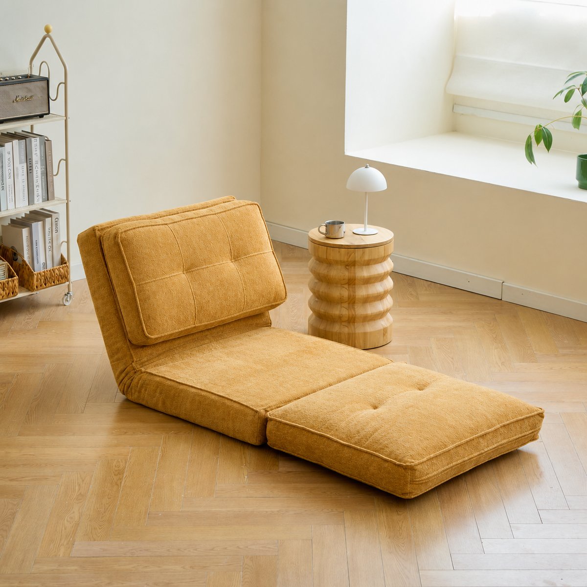 Fauteuil chauffeuse convertible en tissu, BRAGA jaune, NORDLYS