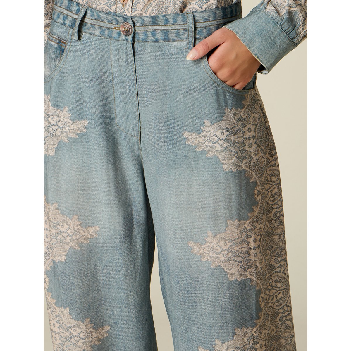 Pantalon palazzo avec dentelle light - blue, OLTRE