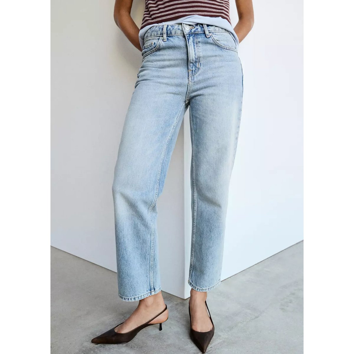 Jean droit taille normale bleu moyen, MANGO