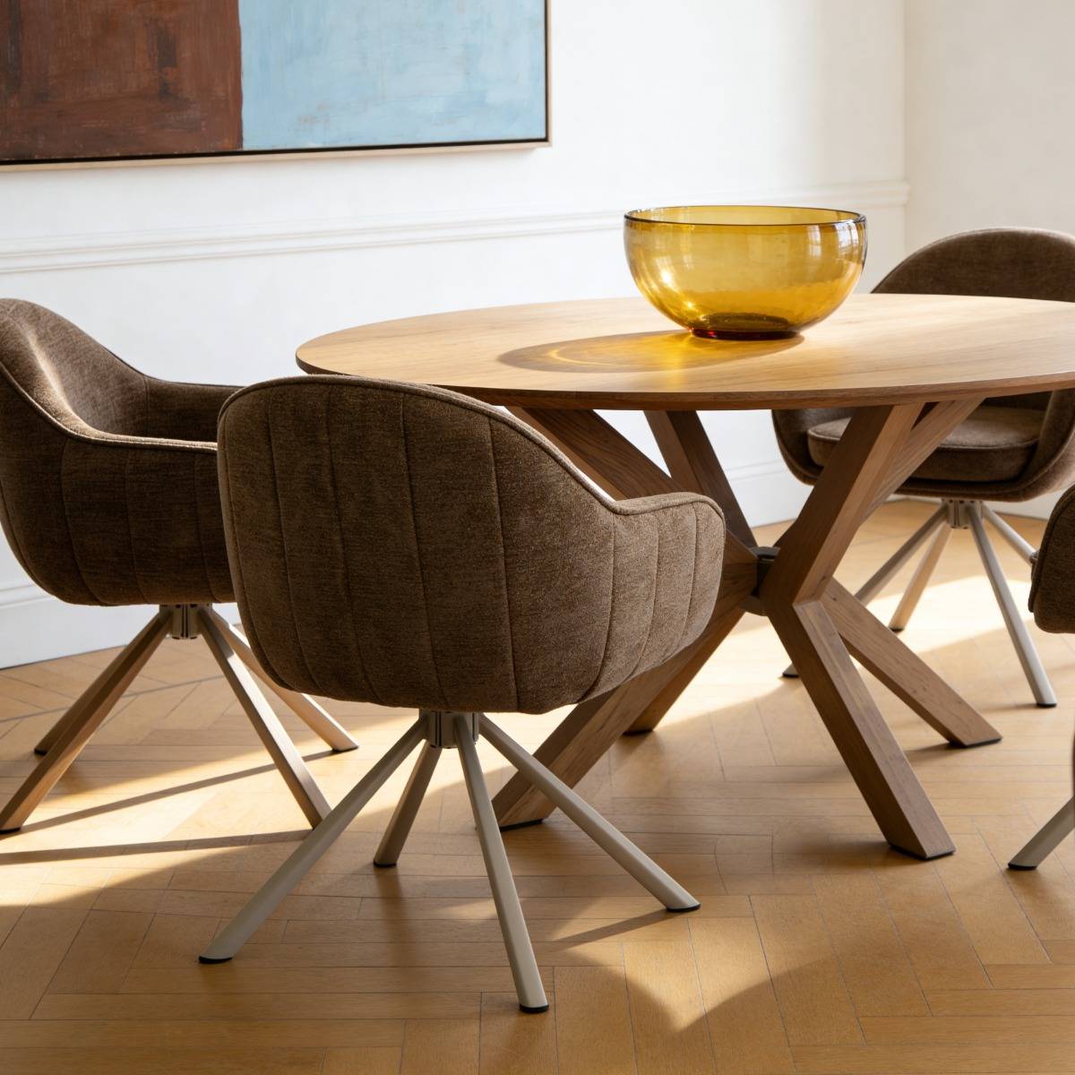 Lot de 2 chaises en tissu FLORINE marron, MADE IN MEUBLES