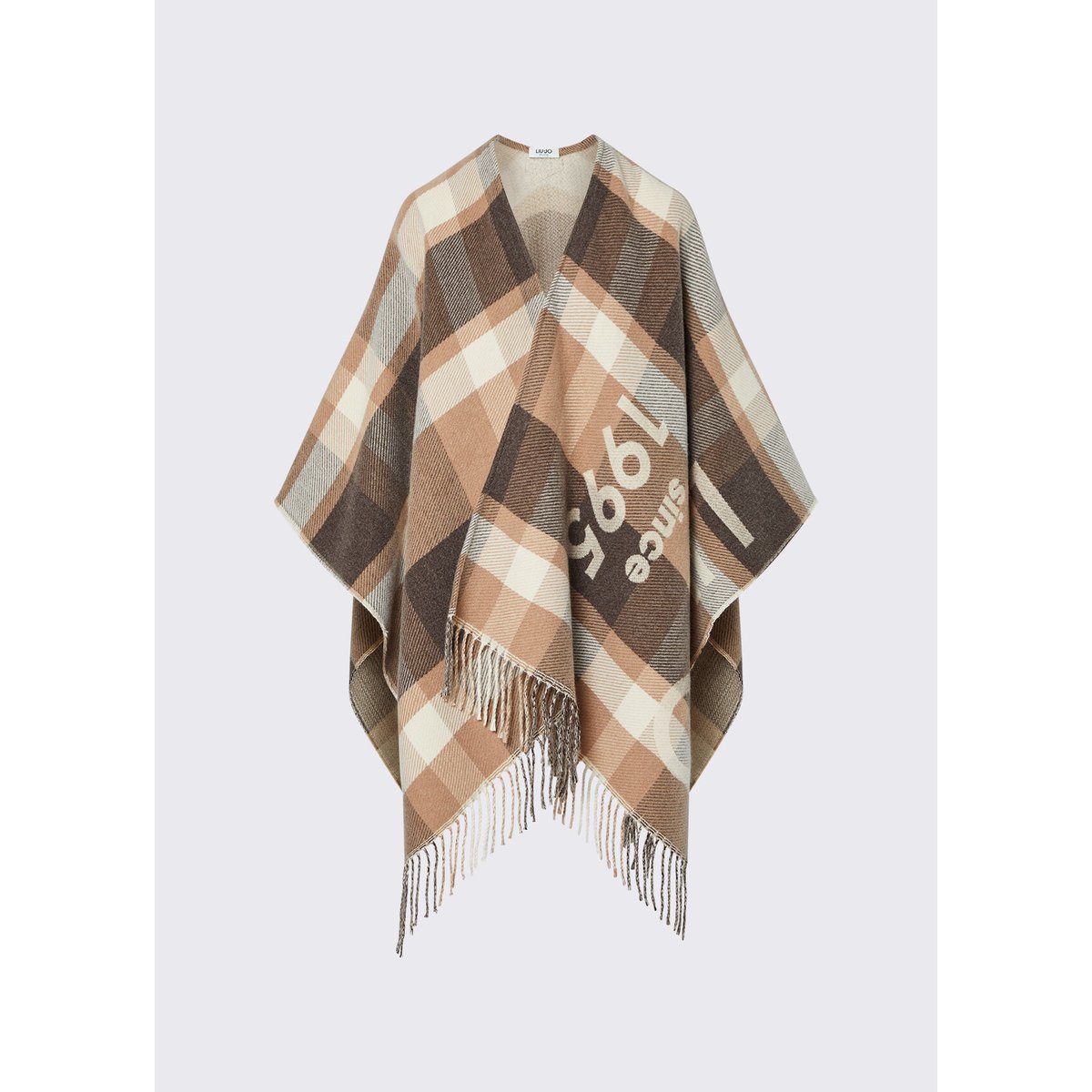Poncho à carreaux jacquard beige, LIU JO